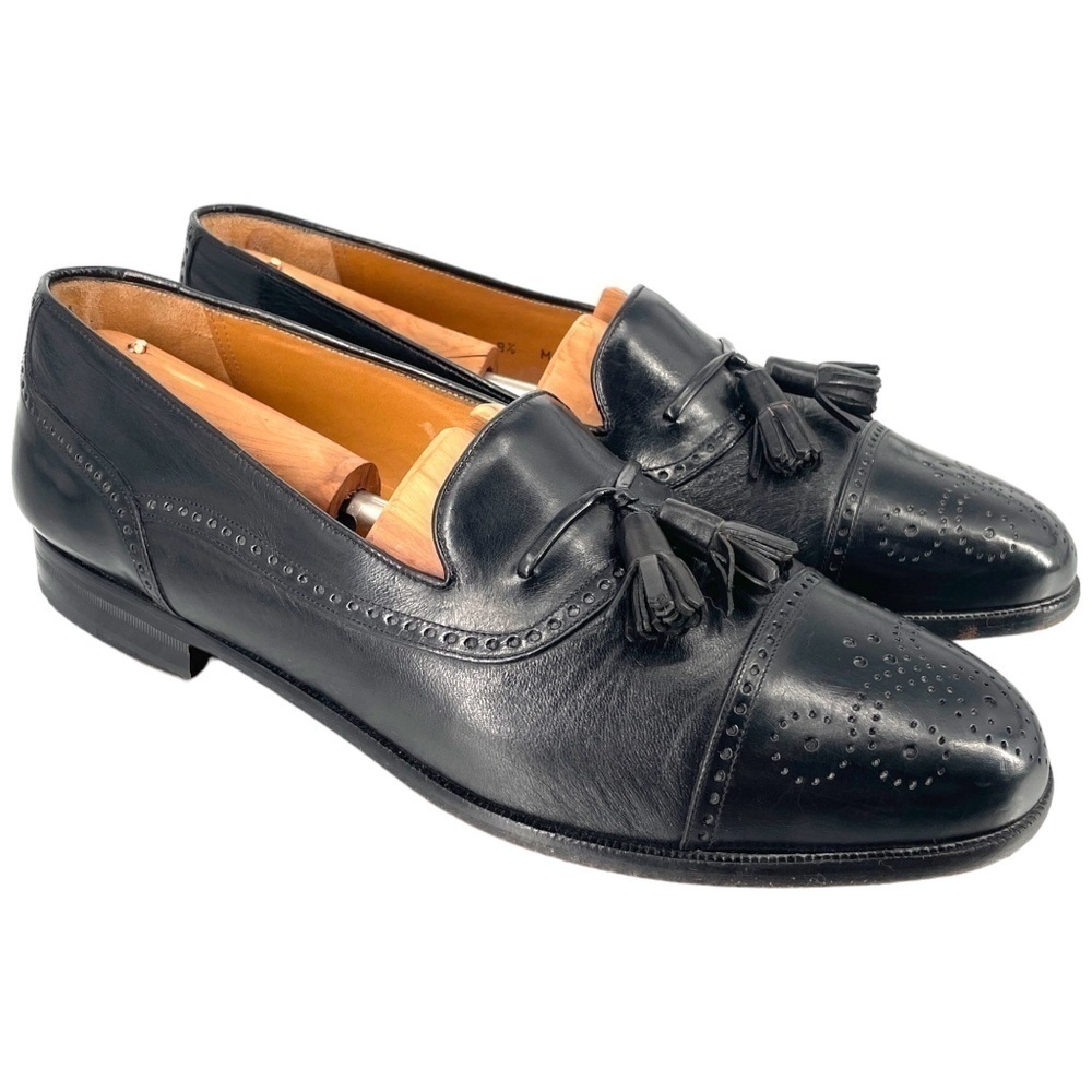 Mezlan Havana Brogue Cap Toe Kiltie Loafer with Tassels, Black, Size 8.5M